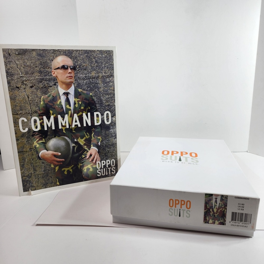 Oppo Suits Men's Commando Size 52 Camouflage: Pants, Suit Coat & Tie NIB